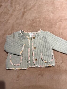 cloud island Quilted Mint Green Jacket with Floral Trim